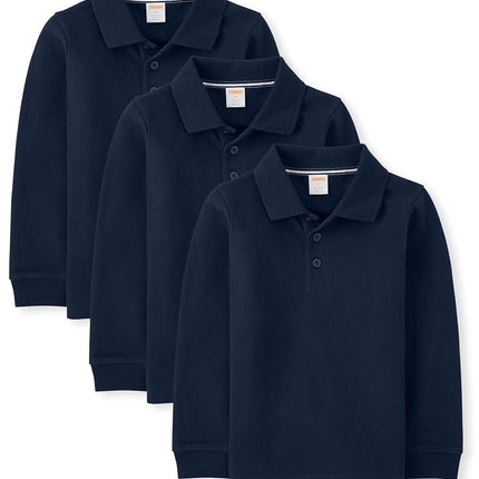 Gymboree Boys' and Toddler Long Sleeve Polo Shirt, Navy 3-Pack, 5T