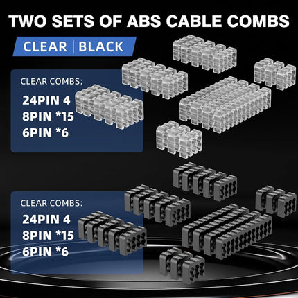 16AWG PSU Cable Extension Kit with Cable Combs,1x24pin ATX/2x8pin(4+4) EPS/3x8pin(6+2) PC Sleeved Cables 30cm Length,Power Supply Extension Cable Kit(Black/Gray)