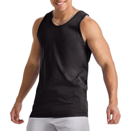 Hanes Men's Essentials Top Pack, Midweight Cotton Tanks, Sleeveless Shirts, 3-Pack, Black, Medium