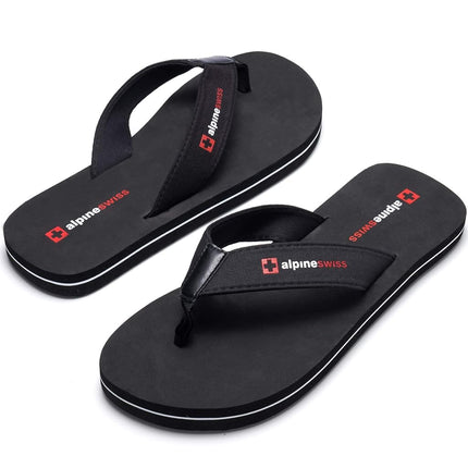 alpine swiss Mens Flip Flops Beach Sandals EVA Sole Comfort Thongs Obsidian Black 13 M US