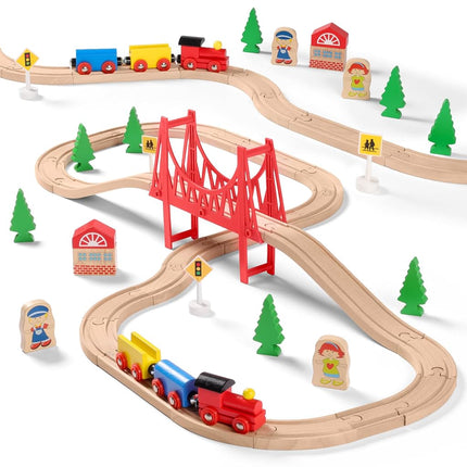 SainSmart Jr. Wooden Train Set 37pc, Compatible Br