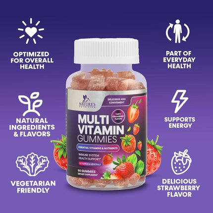 Multivitamin Adult Gummies Extra Strength Vitamin Gummy - Natural Complete Daily Supplement - Vegetarian Multi with Vitamins A, C, E, B6, B12 for Men and Women, Non-GMO - 90 Gummies