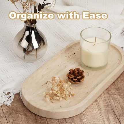Koville Italian Natural Travertine Vanity Decorative Marble Tray, 12"x6" Light Beige Travertine Wabi Sabi Tray for Countertop Organizer, Catchall Tray for Perfume, Candles, Jewelry