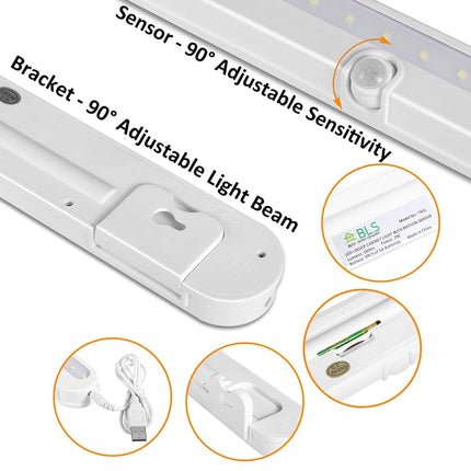 BLS T01L LED Closet Light Super Bright 20 LED Under Cabinet Lighting Battery Powered/DC Input Wireless Motion Sensing Light, Auto On Off Switch, Motion Sensor & Light Sensor, 2 Pack