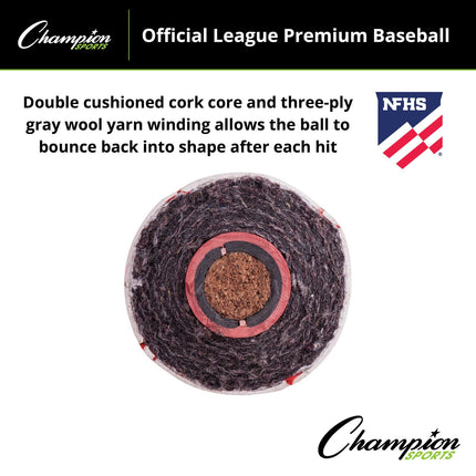 Champion Sports Leather Baseball Set: Dozen Indoor/Outdoor Genuine Leather Official League Baseballs for Practice Training or Real Game - OLB10 Pack of 12