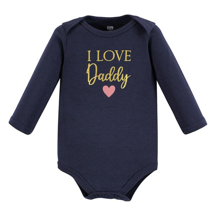 Hudson Baby unisex-baby Bodis de algodón de manga larga, Girl Daddy Pink Navy, 12-18 meses