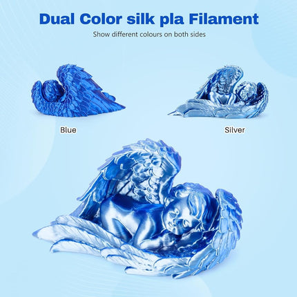 3DHoJor Silk PLA Filament 1.75mm Blue Silver Dual Color 1KG (2.2lbs) 3D Printing Filament +/- 0.03mm Accuracy Fits Most FDM 3D Printers