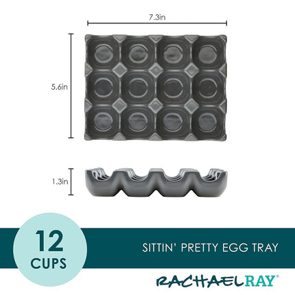 Rachael Ray Solid Glaze Ceramics Egg Tray/Holder, 12 Cup, Dark Gray