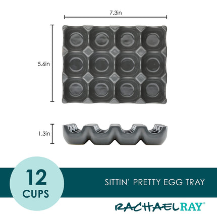 Rachael Ray Solid Glaze Ceramics Egg Tray/Holder, 12 Cup, Dark Gray
