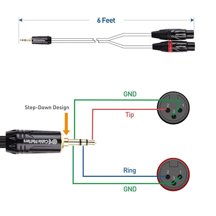 Cable Matters 3.5mm 1/8 Inch TRS to 2 XLR Cable, Male to Female Aux to Dual XLR Breakout Cable - 6 Feet