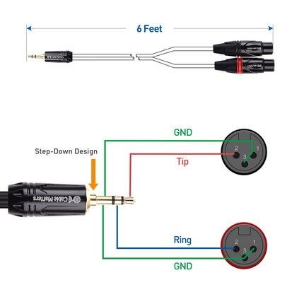 Cable Matters Cable TRS de 3,5 mm (1/8 de pulgada) a 2 XLR, cable divisor auxiliar macho a doble XLR - 1,8 m