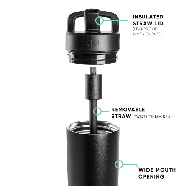 Simple Modern Water Bottle with Straw lid | Insulated Stainless Steel | Reusable Travel Water Bottles for Gym & Sports | Leak Proof & BPA Free | 24oz, Raspberry Vibes