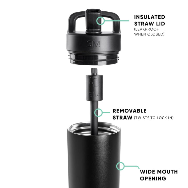 Botella de agua Simple Modern con tapa de pajita | Acero inoxidable aislado | Botellas de agua reutilizables para gimnasio y deportes | A prueba de fugas y sin BPA | 24oz, Raspberry Vibes