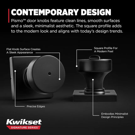 Kwikset 97402-854 Pismo Keyed Entry Door Knob Featuring SmartKey Security, Round, Iron Black