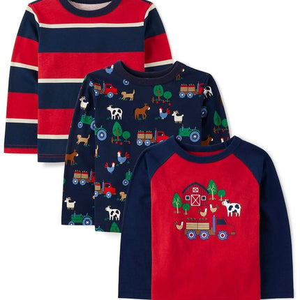The Children's Place T-shirt tricoté décontracté à manches longues pour bébés garçons et tout-petits, lot de 3, motif pomme, 4T