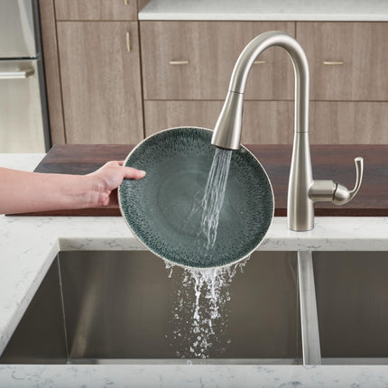 Moen 87014SRS Essie Pull-Down Sprayer Kitchen Faucet in Spot Resist Stainless with Soap Dispenser, Spot Resist Stainless