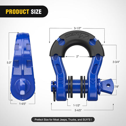 Nilight 2 Pack 3/4" Mega D-Ring Shackle with 7/8" Screw Pin 68,000LBS Break Strength, Heavy Duty Off Road Recovery Shackle for Use with Tow Strap, Winch, Off-Road Jeep Truck Vehicle, Blue