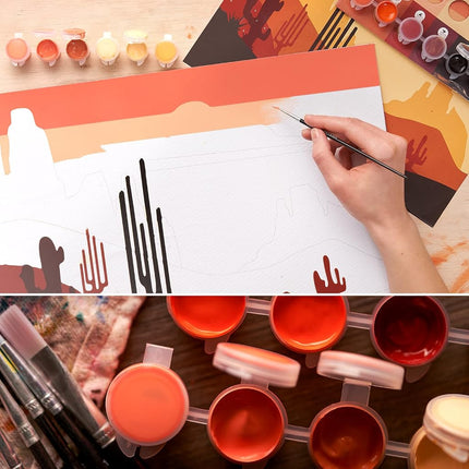 ARTEZA Peinture par Numéros pour Adultes, 30 x 40 cm, 21 Pièces, Kit de Peinture par Numéros Désert, Comprend 1 Toile, 12 Pots de Peinture Acrylique, 5 Pinceaux, Fournitures Artistiques pour la Décoration Murale à la Maison et au Bureau