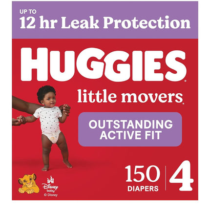 Huggies Little Movers Size 4 Nappies Size 4 (10-16.8 kg) Pack of 150, Packaging May Vary