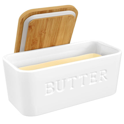 PriorityChef Large Butter Dish with Lid for Countertop, Ceramic Butter Container with Airtight Cover, Butter Keeper for Counter or Fridge, Butter Holder Storage, White
