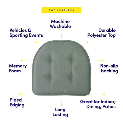 Sweet Home Collection Chair Cushion Memory Foam Pads Tufted Slip Non Skid Rubber Back U-Shaped 17" x 16" Seat Cover, 12 Pack, Scuba Green