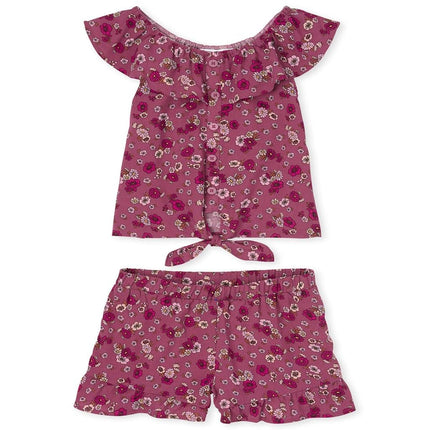 Ensemble 2 pièces short à volants pour filles The Children's Place, motif floral, Rose Malaga, XXL