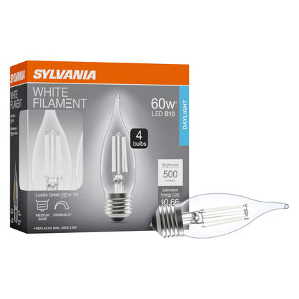 SYLVANIA B10 Clear LED White Filament Bulb, 5.5W, 