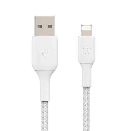 Belkin CAA002bt2MWH Braided Lightning Cable (Boost Charge Lightning to USB Cable for iPhone, iPad, AirPods) MFi-Certified iPhone Charging Cable, White, 2 m