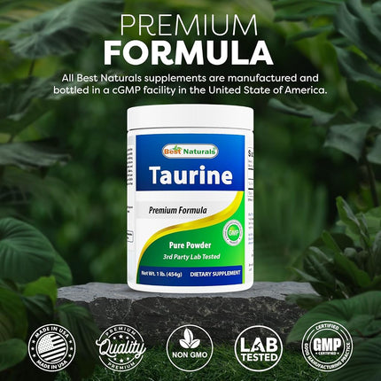 Best Naturals 100% Pure Taurine Powder free form - Taurine 1000mg per serving - 1 Lb (454 gm) (1 LB (Pack of 3))