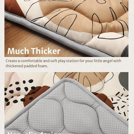 Blissful Diary Baby Play Mats for Floor, 127×127cm Crawling Mat, Thicken Soft Padding Foam Playmats for Babies and Toddlers Infants, Foldable and Machine Washable, Boho Design