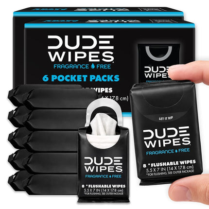 DUDE Wipes Unscented Pocket Packs - Travel Wipes -