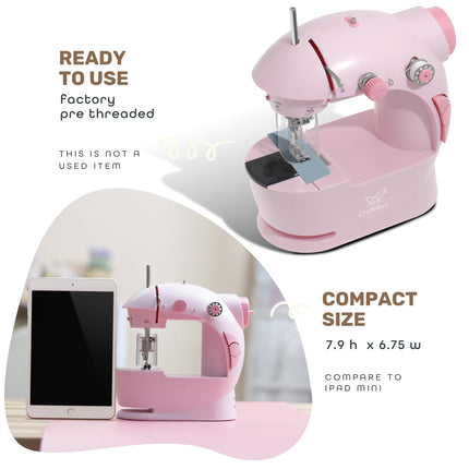 CraftBud Mini Sewing Machine for Beginners, Dual-Speed, Small Portable Sewing Machine for Children and Adults, with Extendable Table, 48-Piece Gift Set Includes Pedal, Project Book, Light and More