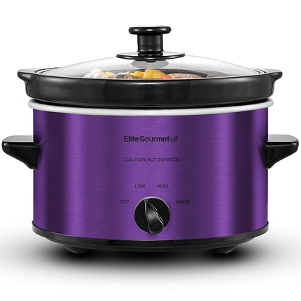 Elite Gourmet MST-275XP# Electric Oval Slow Cooker, AdjCatable Temp, Entrees, Sauces, Stews & Dips, Dishwasher Safe Glass Lid & Crock (2 Quart, Purple)
