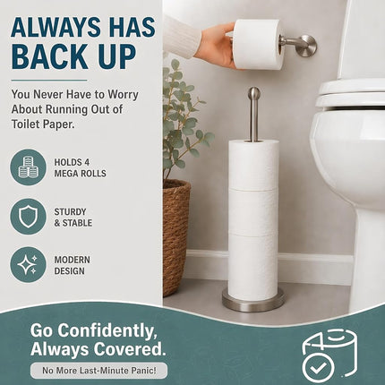 Songtec Toilet Paper Holder Stand with Reserve, Floor Standing Tisse Roll Holder for 4 Rolls, Compact Design Bathroom Toilet Paper Storage - Brushed Nickel
