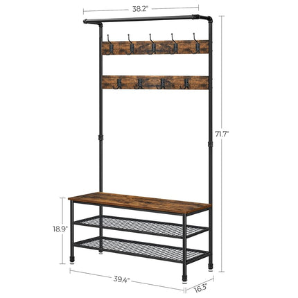 VASAGLE Coat Stand, Garment Rack with Shoe Rack, 100 x 32 x 177 cm