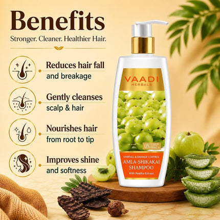 Amla with Shikakai and Reetha Shampoo - Hair Fall Control Shampoo - all Natural Herbal Shampoo - Shampoo for Hair Loss - Shampoo for Oily Hair - 350ml - Vaadi Herbals