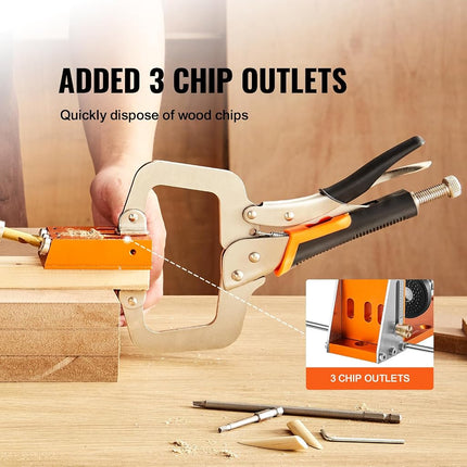 VEVOR Pocket Hole Jig Kit, 34 Pcs Pocket Hole Jig System with C-clamp, Fixture, Step Drills, Wrenches, Drill Stop Rings, Square Drive Bits, Toolbox, for DIY Carpentry Projects, Adjustable