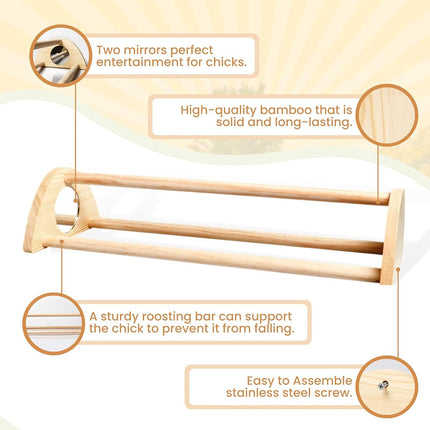 TonGass 16" Extra Long Chicken Perch - Freestanding Roosting Bar for Baby Chicks with Built-in Mirrors for Entertainment - Durable Polished Bamboo Roosting Bar - 15 3/4 x 6 5/8 x 3 1/2"