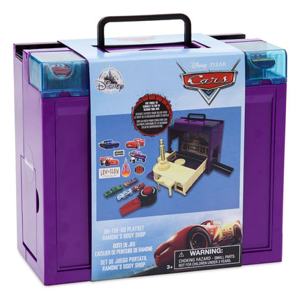 Disney Pixar Car Play Set - Toolbox Case with Lightning McQueen & Ramone Die Cast Cars, Launcher, Body Shop, Turntable, Track & More