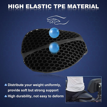 SKYJDM Foldable Motorcycle Gel Seat Cushion, Large 3D Honeycomb Structure Shock Absorption & Breathable Seat Pad for Long Rides (L)