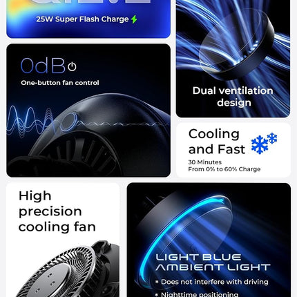 LISEN for Qi2.2 25W MagSafe Car Charger Mount with Cooling Fan＆95W Adapter