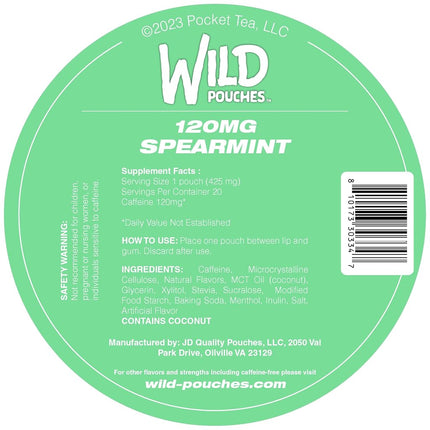5 Pack 120mg 20 x Spearmint Caffeine Pouches | Nicotine Free
