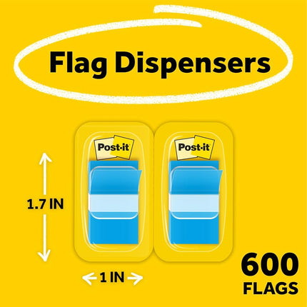 Post-it 680-BE12 Flags Value Pack, Blue, 1-Inch Wide, 50/Dispenser, 12-Dispensers/Pack
