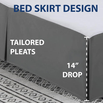 Cathay Home Double Brushed Microfiber Pleated Easy Fit Bed Skirt, Ultra Soft, Fade and Wrinkle Resistant - Gray, Full