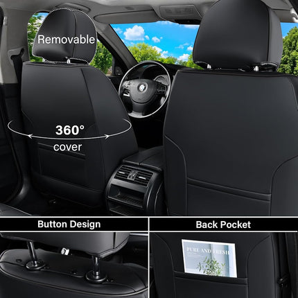 Coverado Car Seat Covers Full Set, 2 in 1 Waterproof Seat Covers for Cars, Leather Car Seat Cover Protector Automotive Seat Covers Universal Fit for Most Cars SUVs and Trucks Car Accessories(Black)