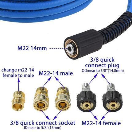 FIXFANS Pressure Washer Hose 15M X 1/4", Kink Resistant Power Washer Hose