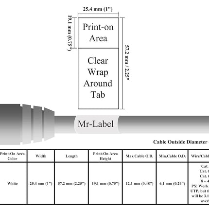 Mr-Label Self-Laminating Wrap Around Cable Labels - Letter Sheet Laser Printer Only - for Wire Marking Identification (25 Sheets (800 Labels), Red)