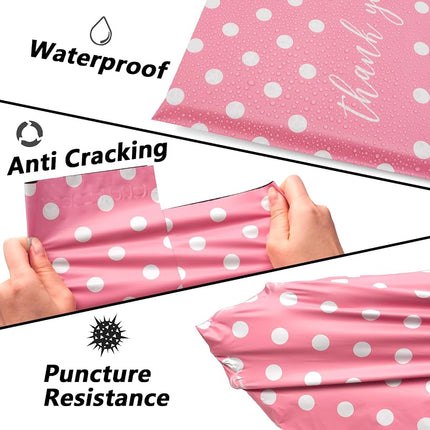 Thank You Poly Mailers 12x15.5 Inch 50 Pcs - Pink Dots Printed Shipping Bags, 2.4mil Thickness, Waterproof and Tear Resistant Mailing Envelopes, Self-Sealing Packaging Bags for Small Business