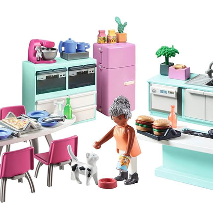 Playmobil 71608 myLife: Kitchen with dining place, fully equipped kitchen for detailed role-playing, made from over 80% recycled and bio-based materials, play sets suitable for children ages 4+