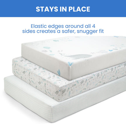 Delta Children Fitted Crib Sheets for Girls and Boys - 100% Organic Cotton Crib Sheet for Standard Crib and Toddler Mattresses - 28x52 Inch - GOTS Certified (Pack of 3), Sea Life